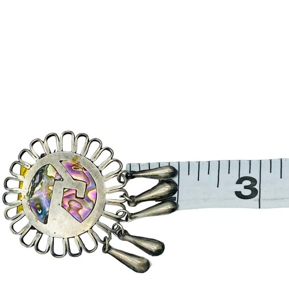 Vintage Taxco Sterling Silver Abalone Shell Inlay Brooch Ethnic Statement - Picture 6 of 8